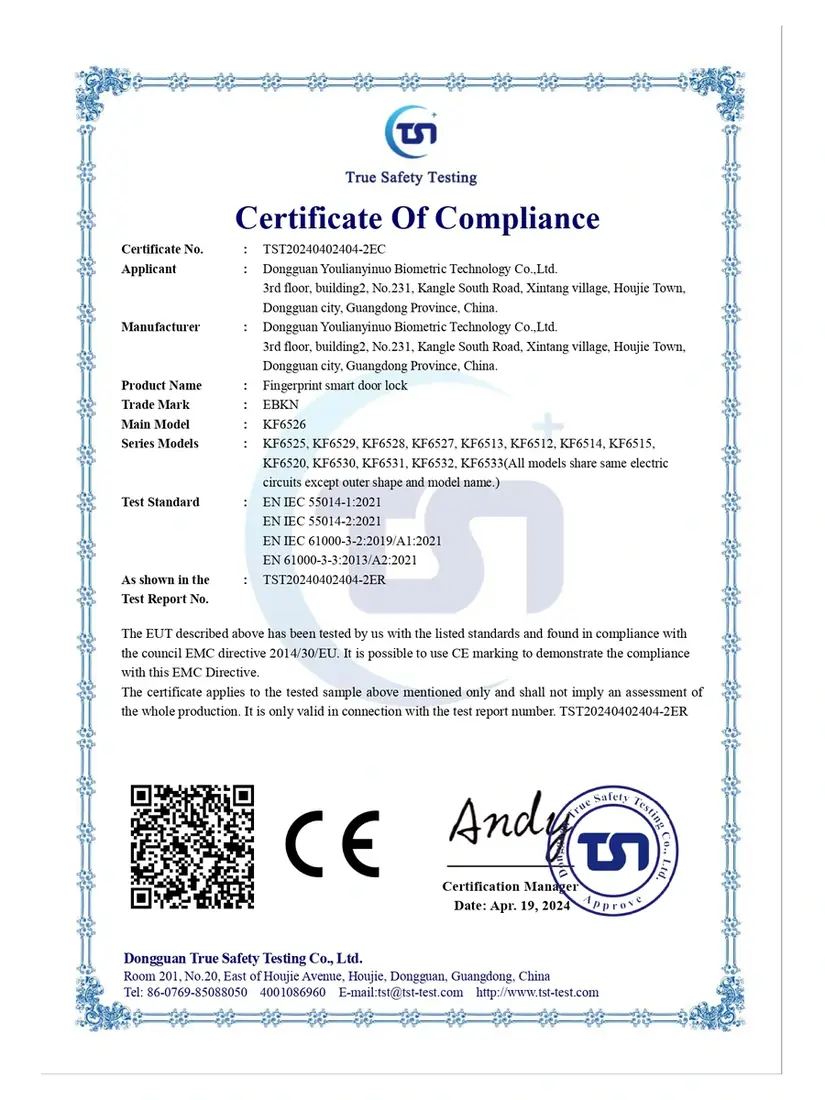 CE Certificate of Compliance